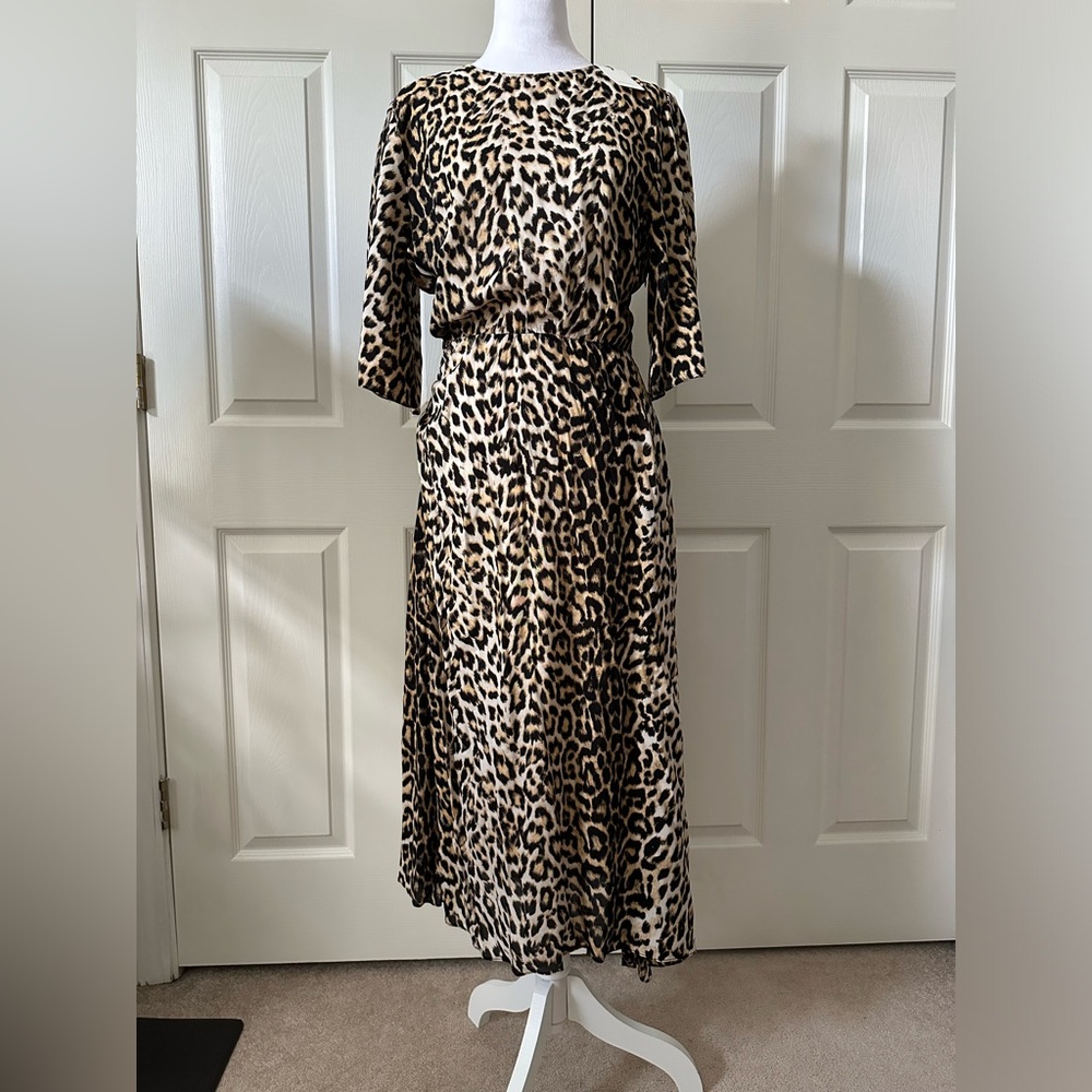 Flawless Dress, Animal print, asymmetrical hem, shirred on side, Medium
